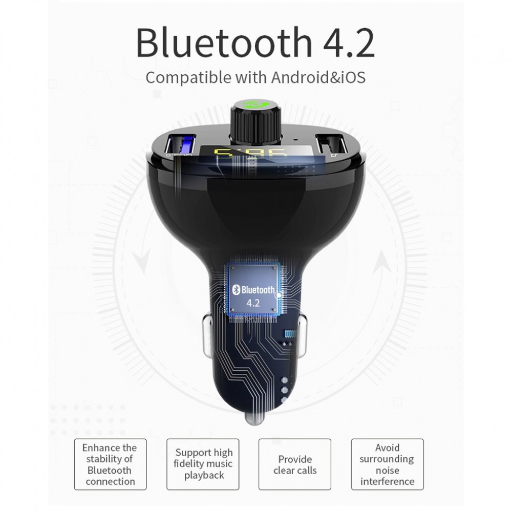 Modulateur sans fil FM bluetooth quick charge QC3.0 BT-23